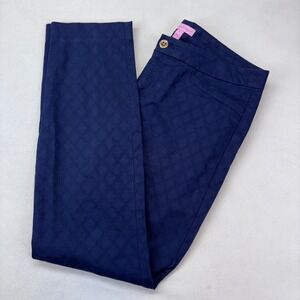 Lilly Pulitzer Navy Blue Embroidered Straight Leg Pants Women's Size 8